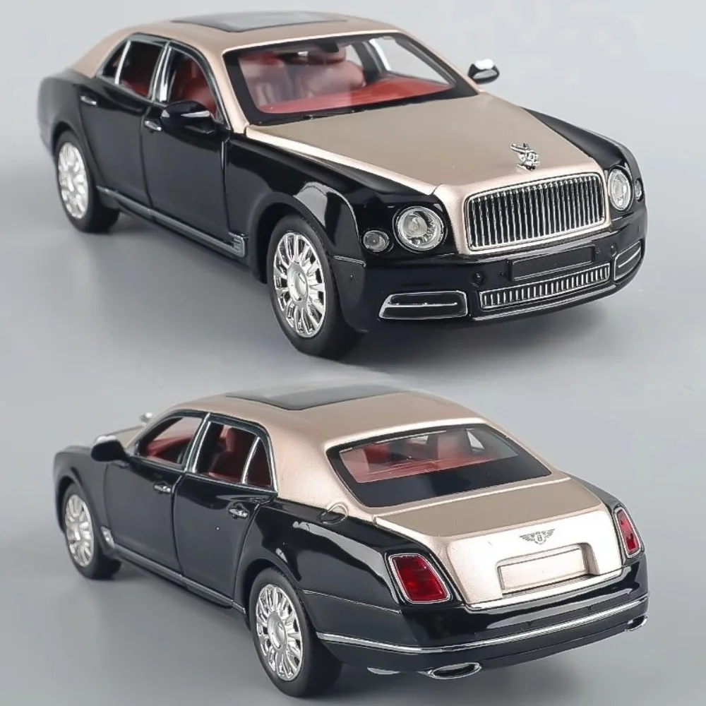 Escala 1:24 mulsanne bentayga modelo de carro brinquedo metal diecast puxar para trás portas abertas modelos de veículos em miniatura meninos som luz presentes