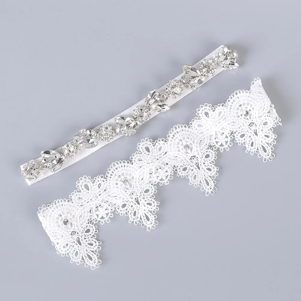 2PCS NEW Wedding League Bride Wedding League Bridal Lace for Bride White Gifts Belts Leg Garters Dress with Diamonds NEW 2024