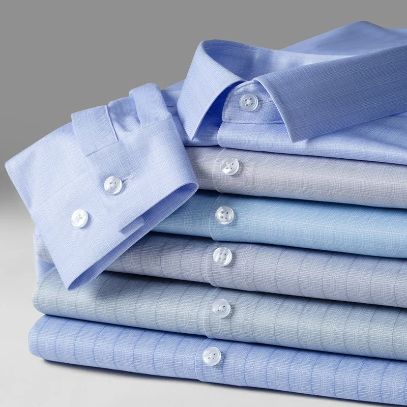 Hight quality silk elastic striped long sleeve shirts for men slim fit formal shirt soft plaid anti-wrinkle office thin clothes