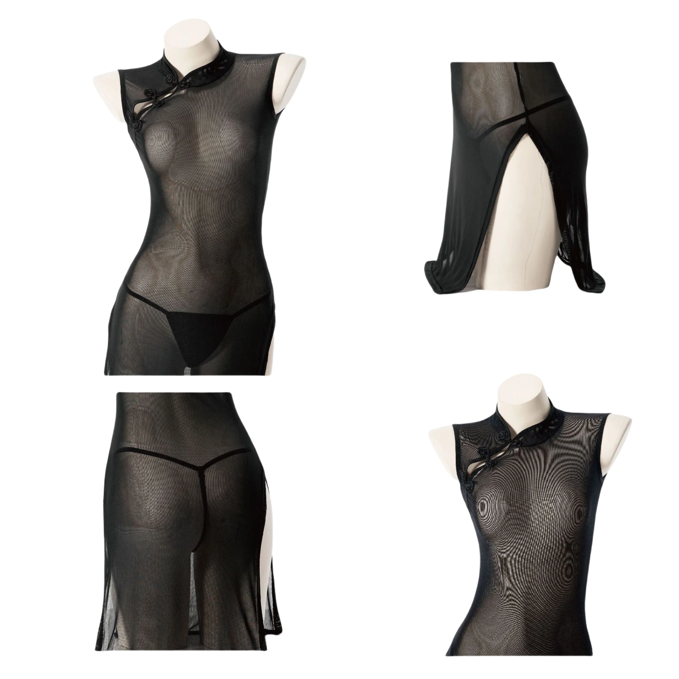 

Chinese Sexy Cheongsam Spicy Girls High Split Lingerie Transparent Mature Charm Mesh Underwear Dress Couple Dating Uniform