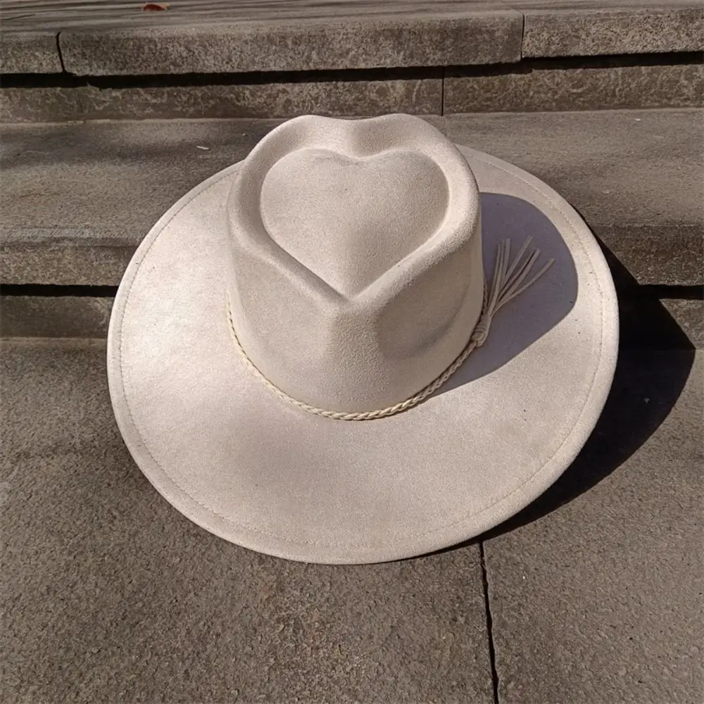 Fashion Heart Design Vegan Suede Hat Wide Brim Blank Style Heart Crown Hat Wide Brim Hat