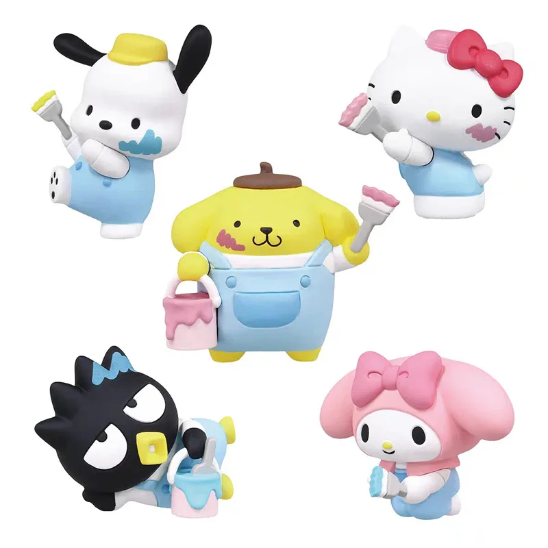 5Pcs Sanrio Toad Board Q Version Doll Model Toy Hello Kitty Pachacco Melody Pom Pom Purin Anime Doll Figures Model Car Ornaments