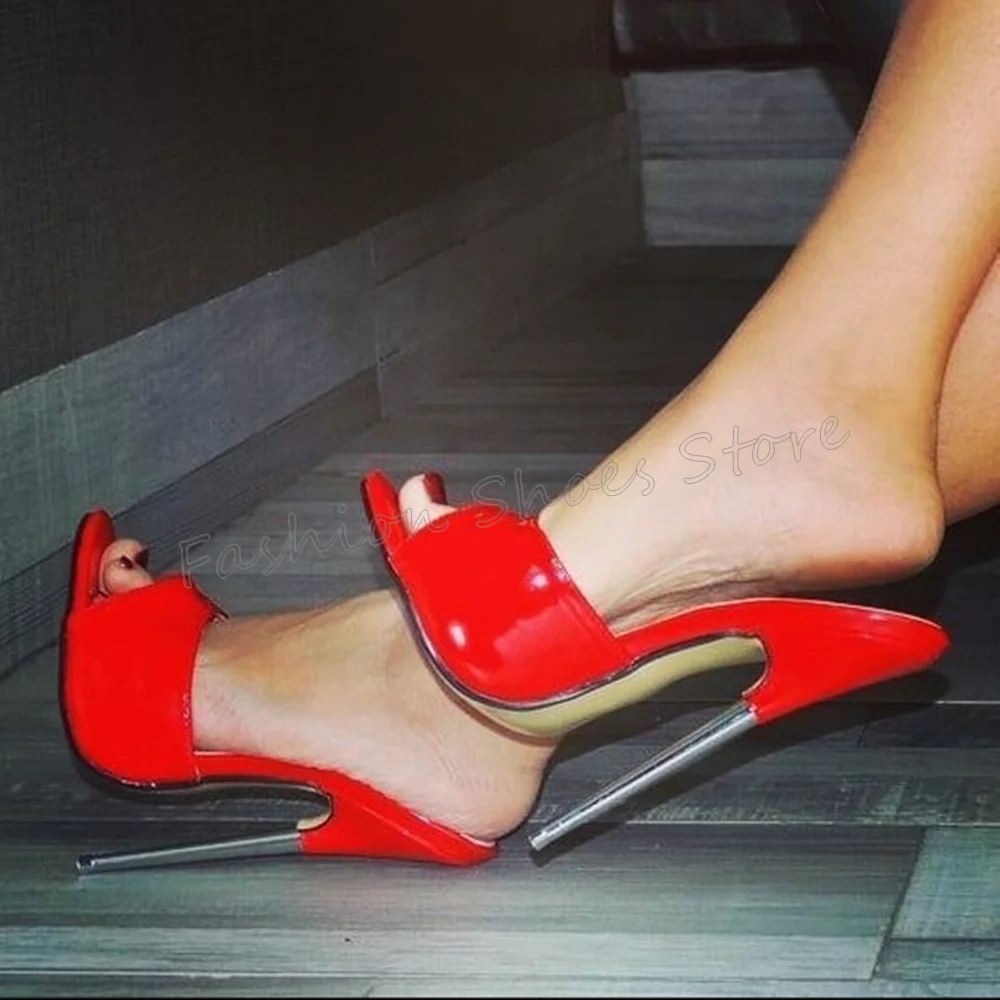 

Red Peep Toe Patent leather Slippers Stilettos High Heels High Heel Shoes for Women Heels Party Shoes 2025 Zapatos Para Mujere