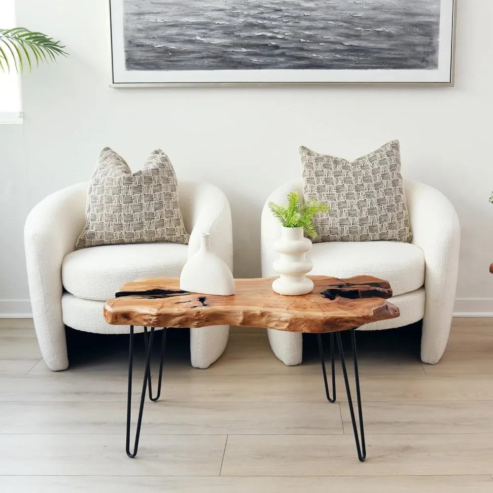 Live Edge Cedar Wood Coffee Table with Metal Hairpin Legs - 32.5 Wide x 17 Deep x 16 High for Various Rooms