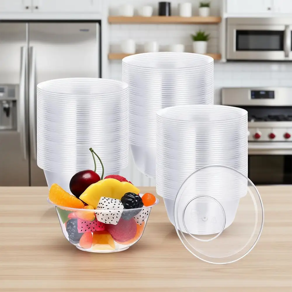 

Прозрачные одноразовые круглые миски из твердого пластика, 9 унций, идеально подходят для вечеринок, кейтеринга и домашних мероприятий.