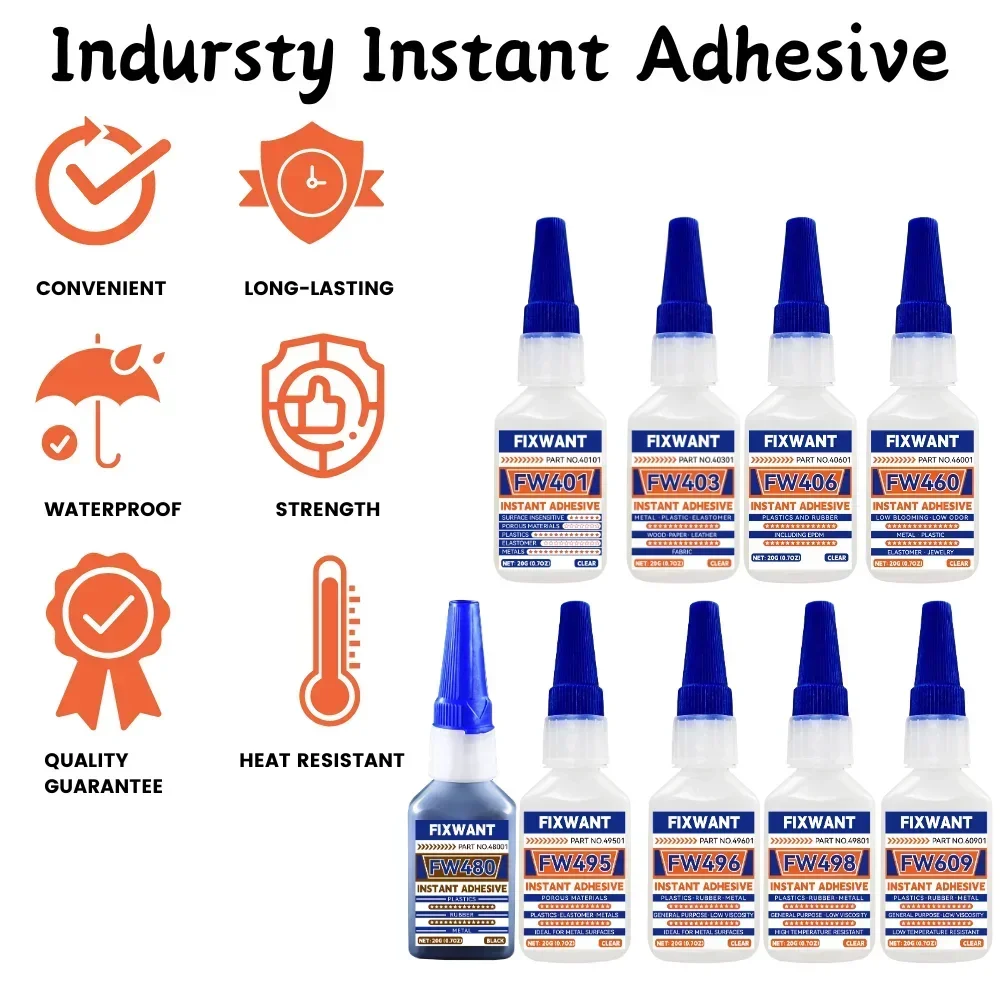 Different Instant Adhesives - Strong Bond for PVC, Ceramic, Wood, Leather - Shockproof & Heat Resistant Glue for DIY/Home Fixing