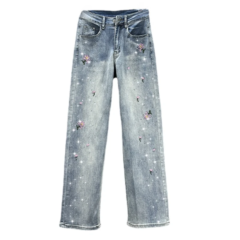 narrow-denim-straight-wide-leg-pants-for-women-2024-new-spring-summer-high-waist-slimming-embroidered-rhinestone-jeans-pants