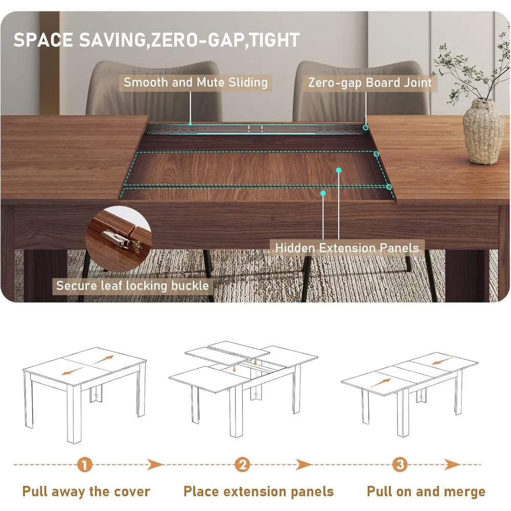 Uitschuifbare eettafel voor 6-10 personen, houten eetkamertafel, moderne uitschuifbare tafel voor bijeenkomsten