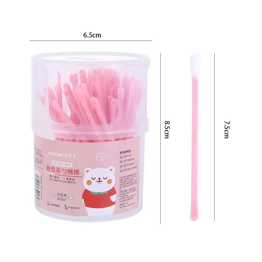 Dubbelkoppige Nail Art Sticks Plastic Curette Oorreiniger Lepel Met Oorlepels Wattenschijfjes Wattenstaafjes Wegwerp Wattenstaafjes