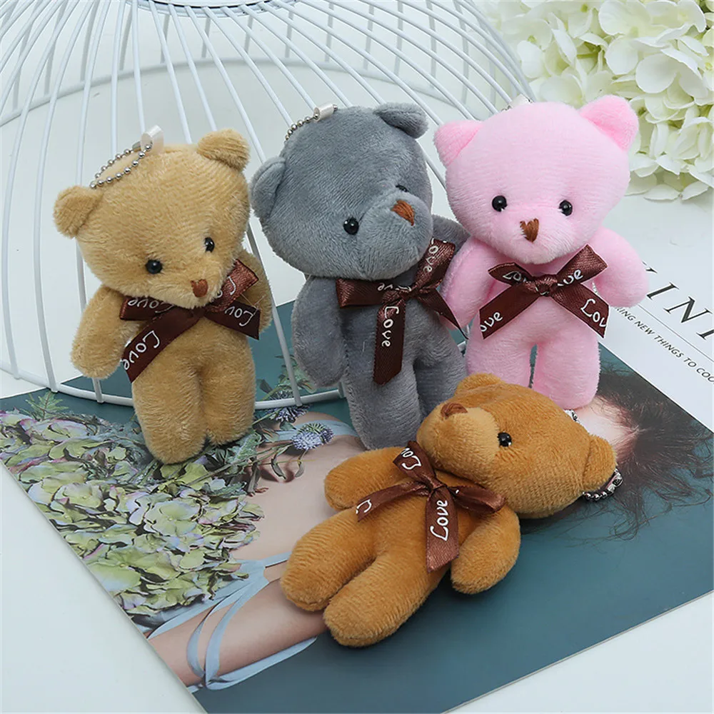 12cm Cute Mini Teddy Bear Doll Car Keychain Novelty Girls Cartoon Small Animal Kawaii Key Chain Trinket Car Accessoires