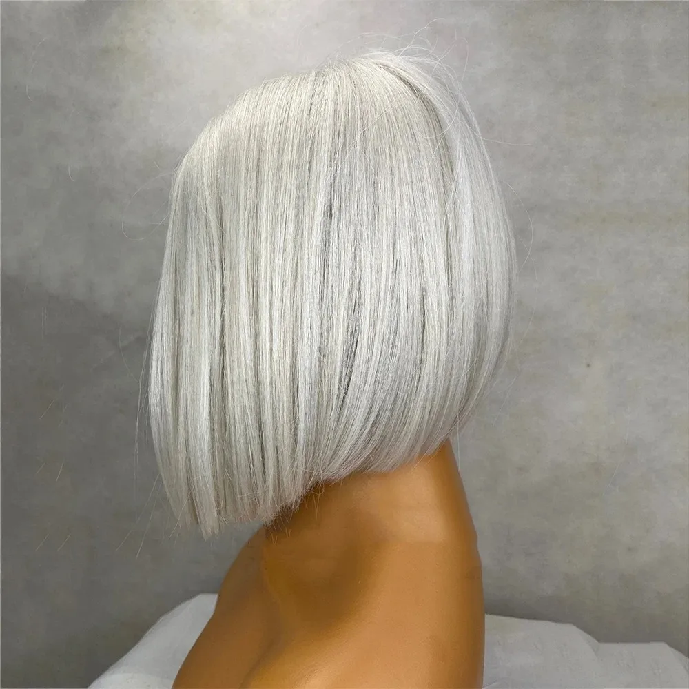 # 60 Platinum Blonde 13x4 Lace Frontal Bob Peruki dla Kobiet Proste Krótkie Peruki Syntetyczne z Koronką z Przodu Wstępnie Wyskubane Cosplay Codzienne Noszenie