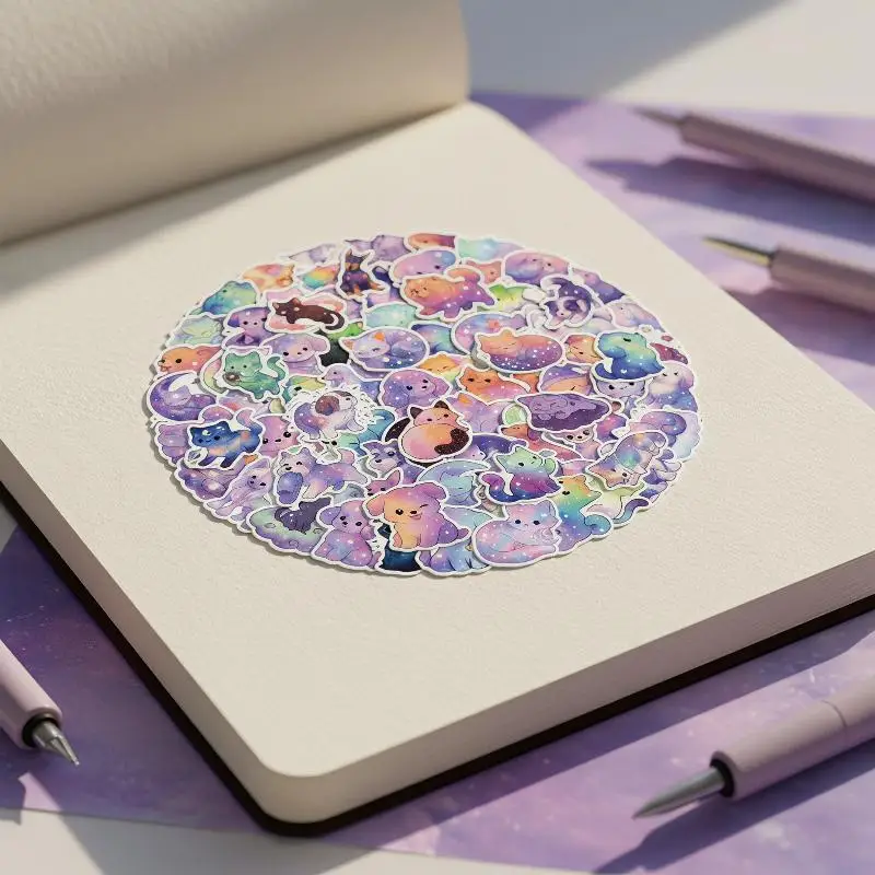 50/100 Pack Waterproof Cartoon Doodle Stickers Starry Night Cat Dog Design Decals for Bicycle Luggage Phone Case Laptop