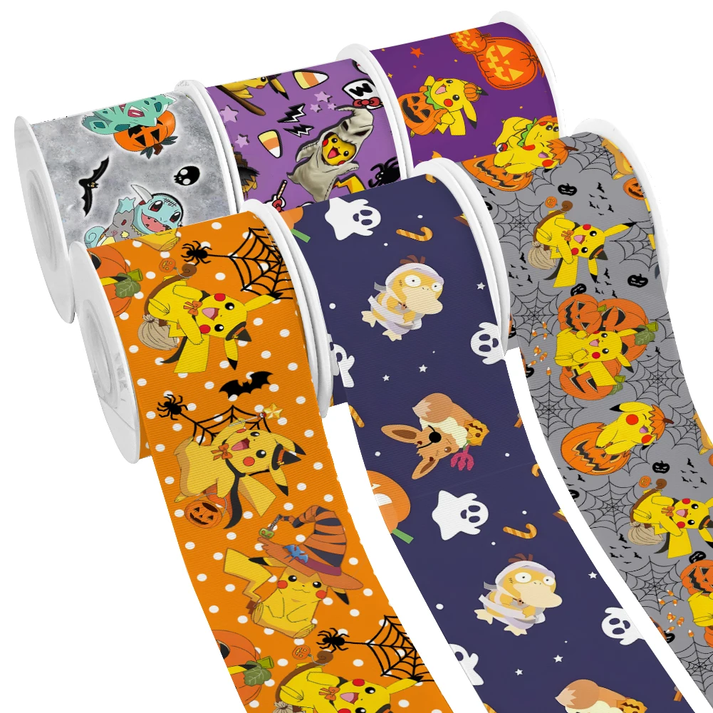 Tema di Halloween Pokemon cartone animato giapponese Pikachu nastro in Grosgrain stampato per fiocchi per capelli ragazza fai da te 10 yarde nastro di raso