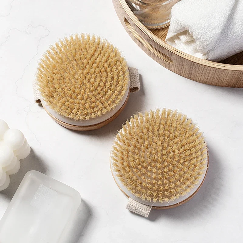 Cepillo de baño de madera que promueve la circulación sanguínea, cepillo de masaje corporal, cepillo de fibra de planta de Sisal de madera Natural, exfoliante