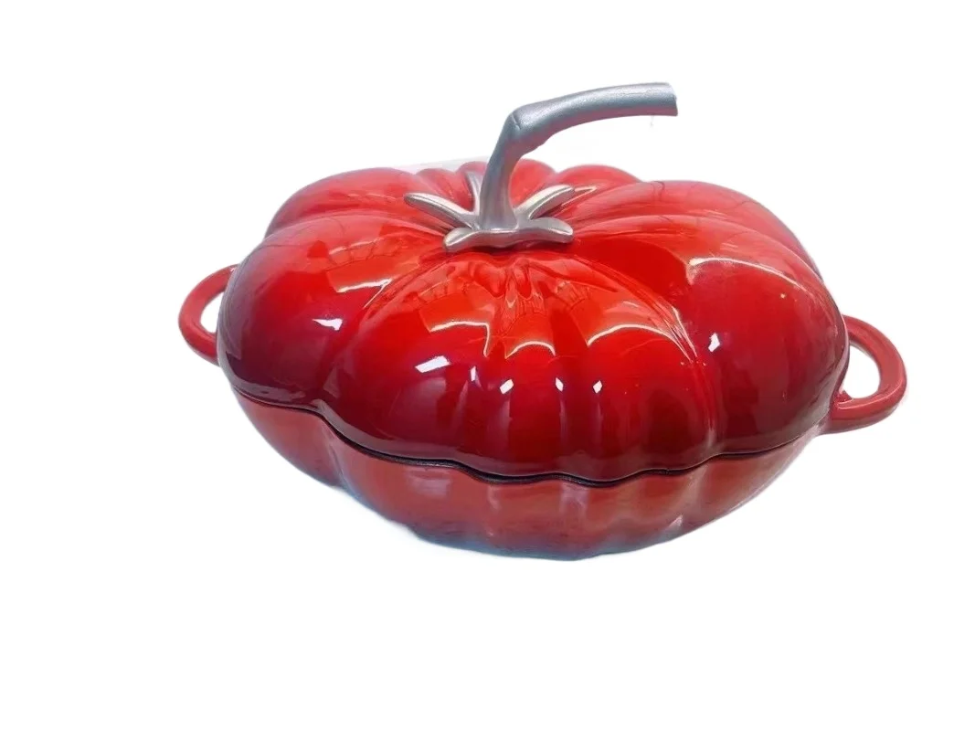 

BCA20B Household Tomato Shape Cast Iron 27cm Enamel Cooking Stew Soup Pot Thickened Flat Base Saucepan Induction Cooker