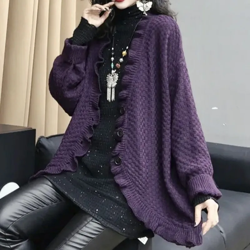 Fungus-eed Knitted Cardigan Lazy Style Loose Style Versatile Simple and Slim Sweater Long-sleeved Jacket