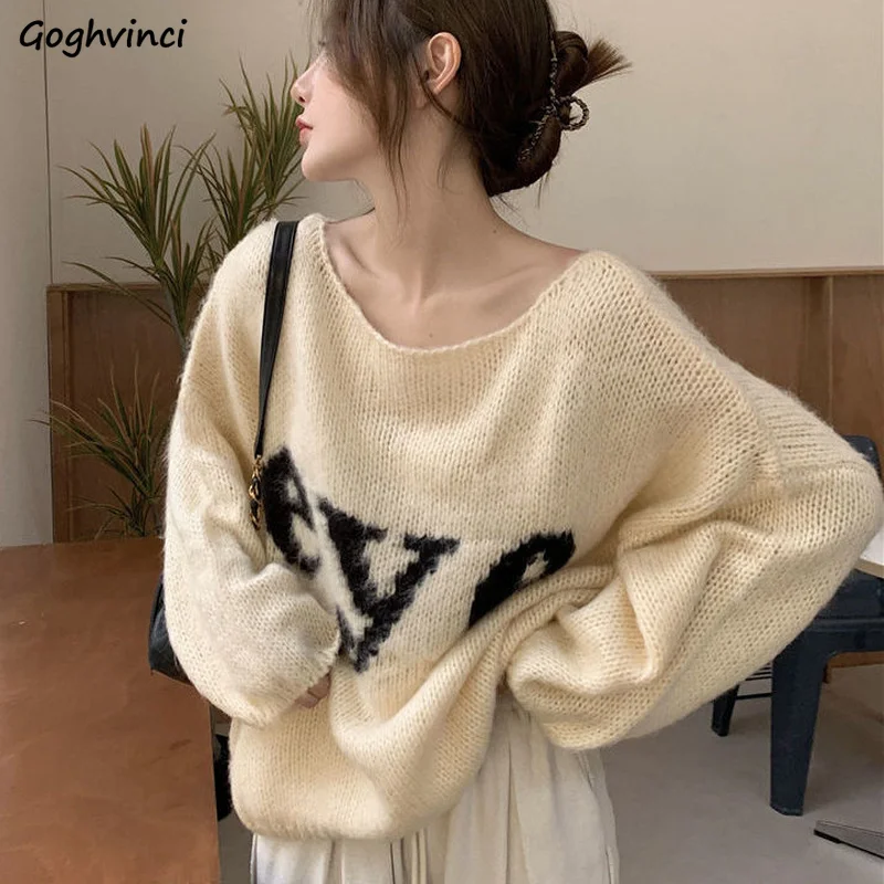 

Sweater Pullovers Women Popular New Arrival Letter All-match Winter Warm Clothing College Young Ladies Korean Style Loose Casual