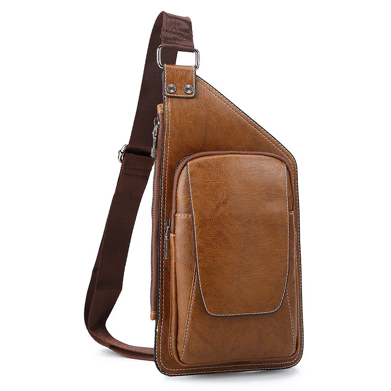 

Trend Genuine Vintage Leather Men Chest Bag Korean Style Fashion Multiple Pockets Capacity Shoulder Crossbody Bags New