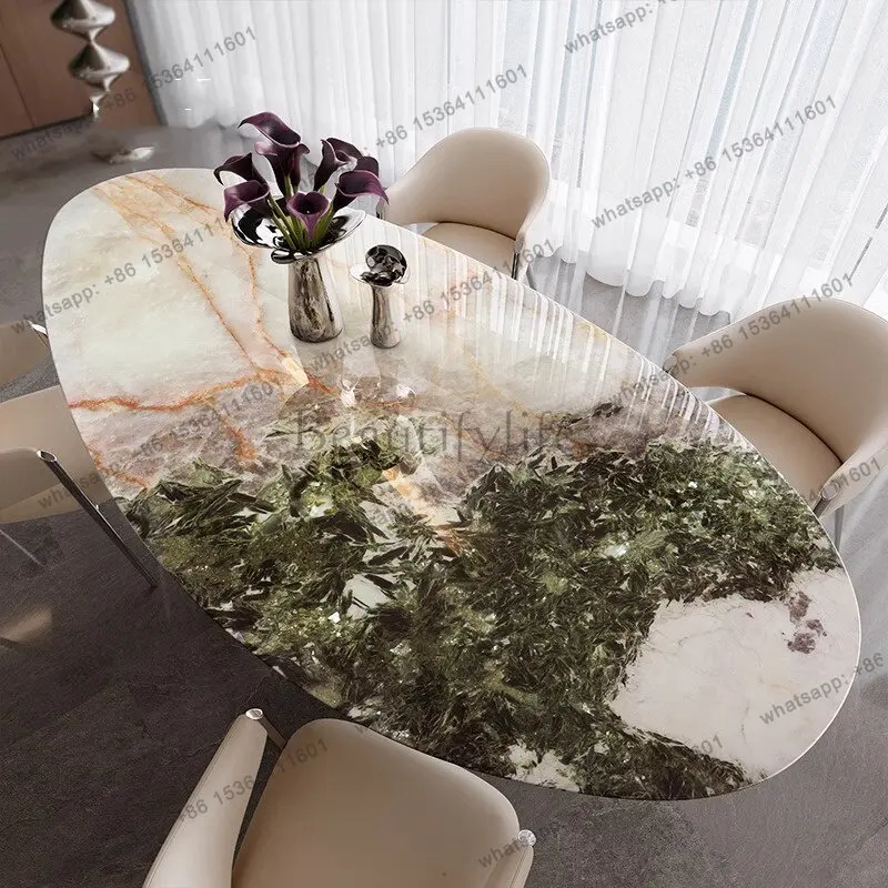 Natural luxury stone dining table green diamond Pandora marble water drop shape imported stone