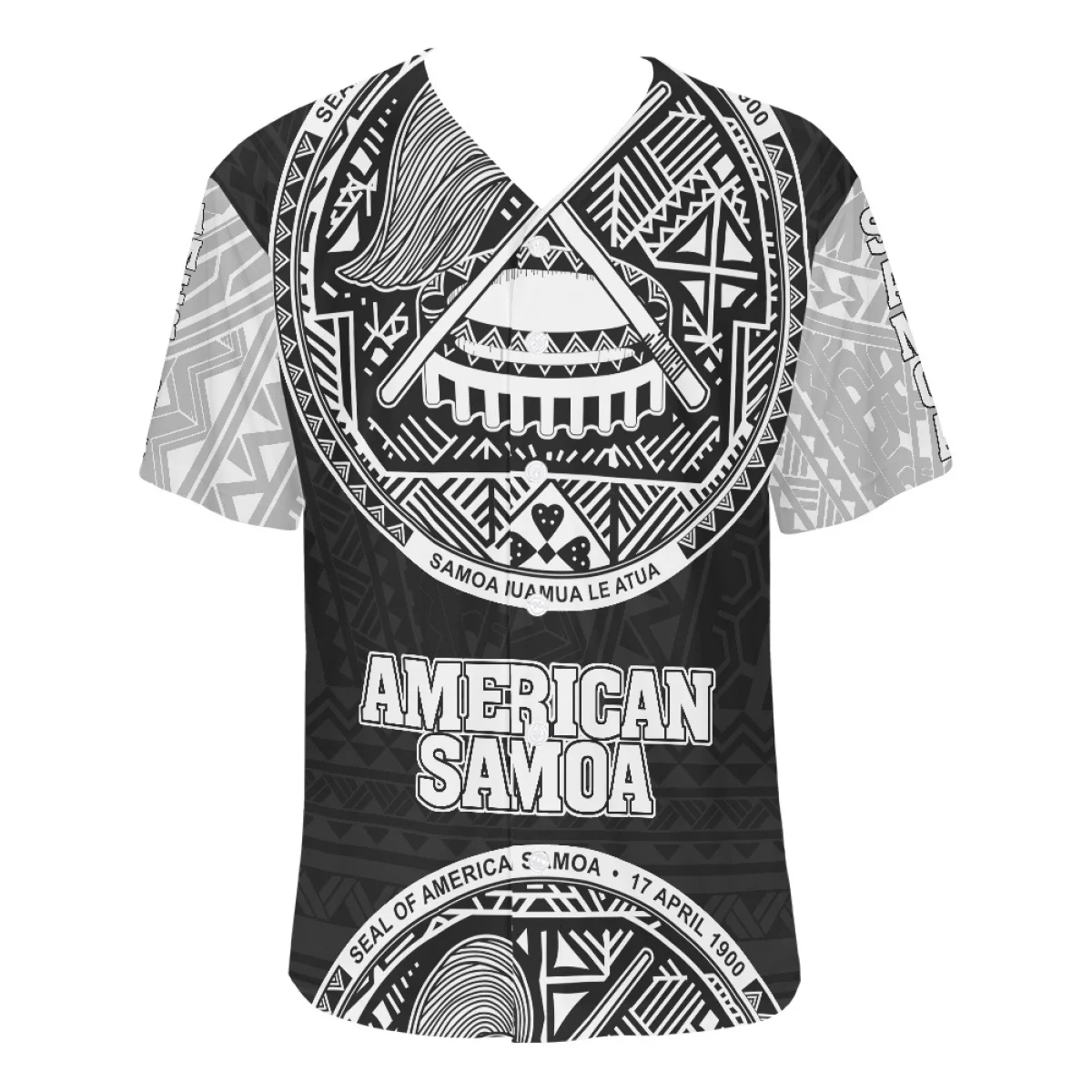 Polynesian Traditional Tribal Summer Breathable Baseball Clothing American Samoa Print V-Neck Short Sleeve Baseball Uniform