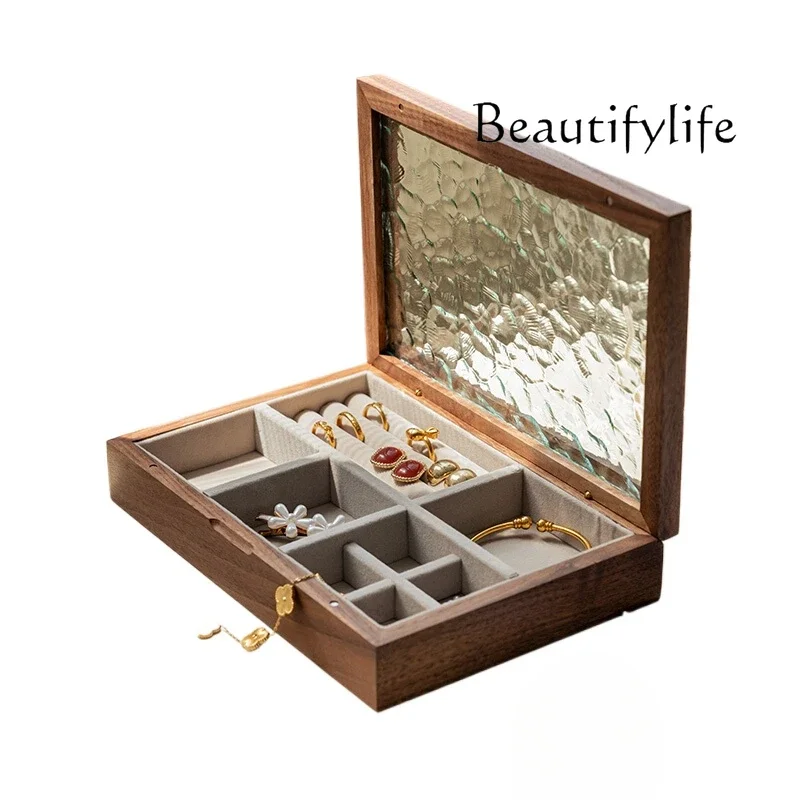 Retro jewelry box High-end exquisite jewelry box Water ripple glass jewelry necklace storage box