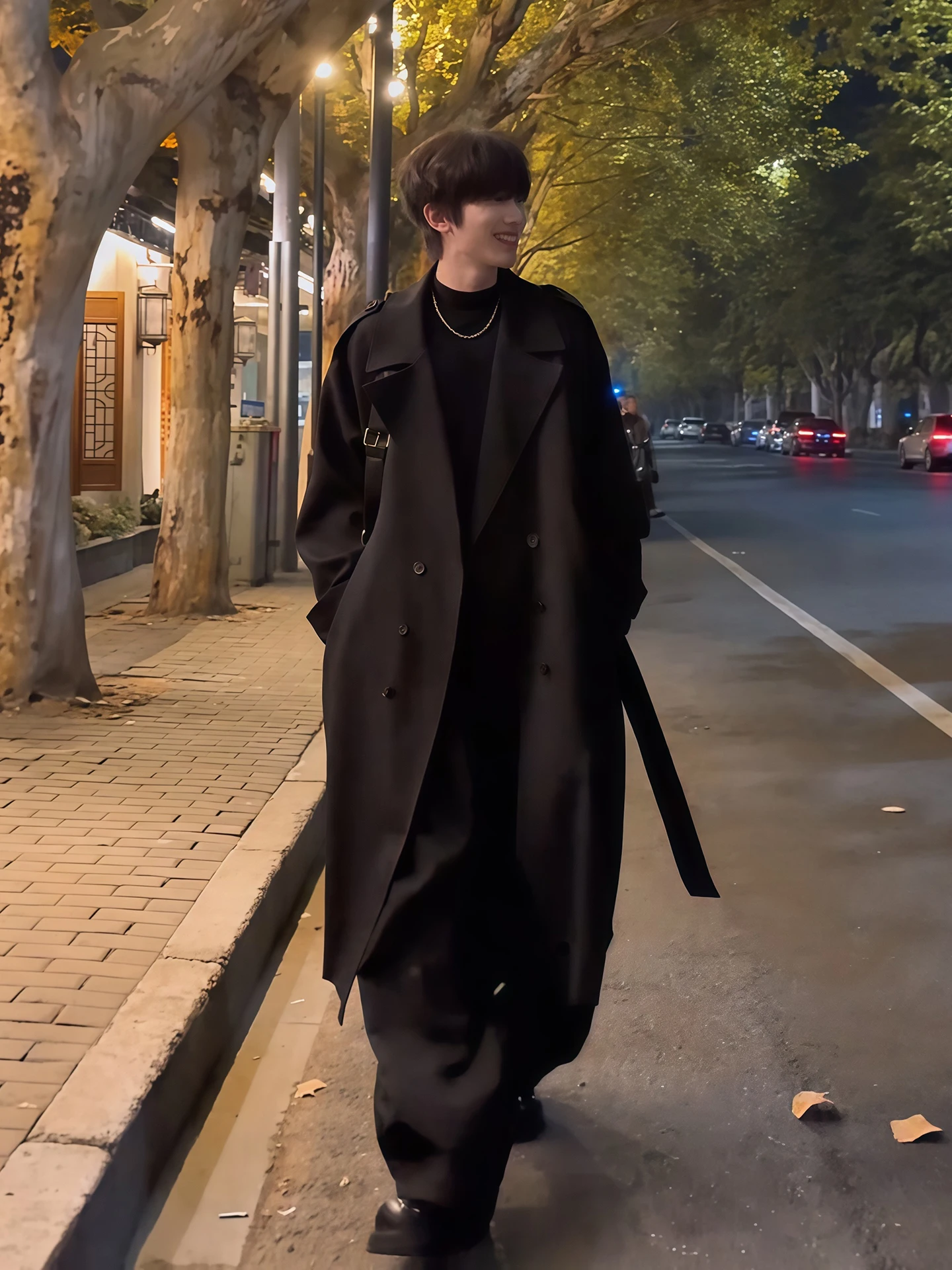 

Korean Sle Men's Long Overcoat Double Row Buttons Mid-Length Knee-Covering Spring Autumn Briti College Sle Windbreaker