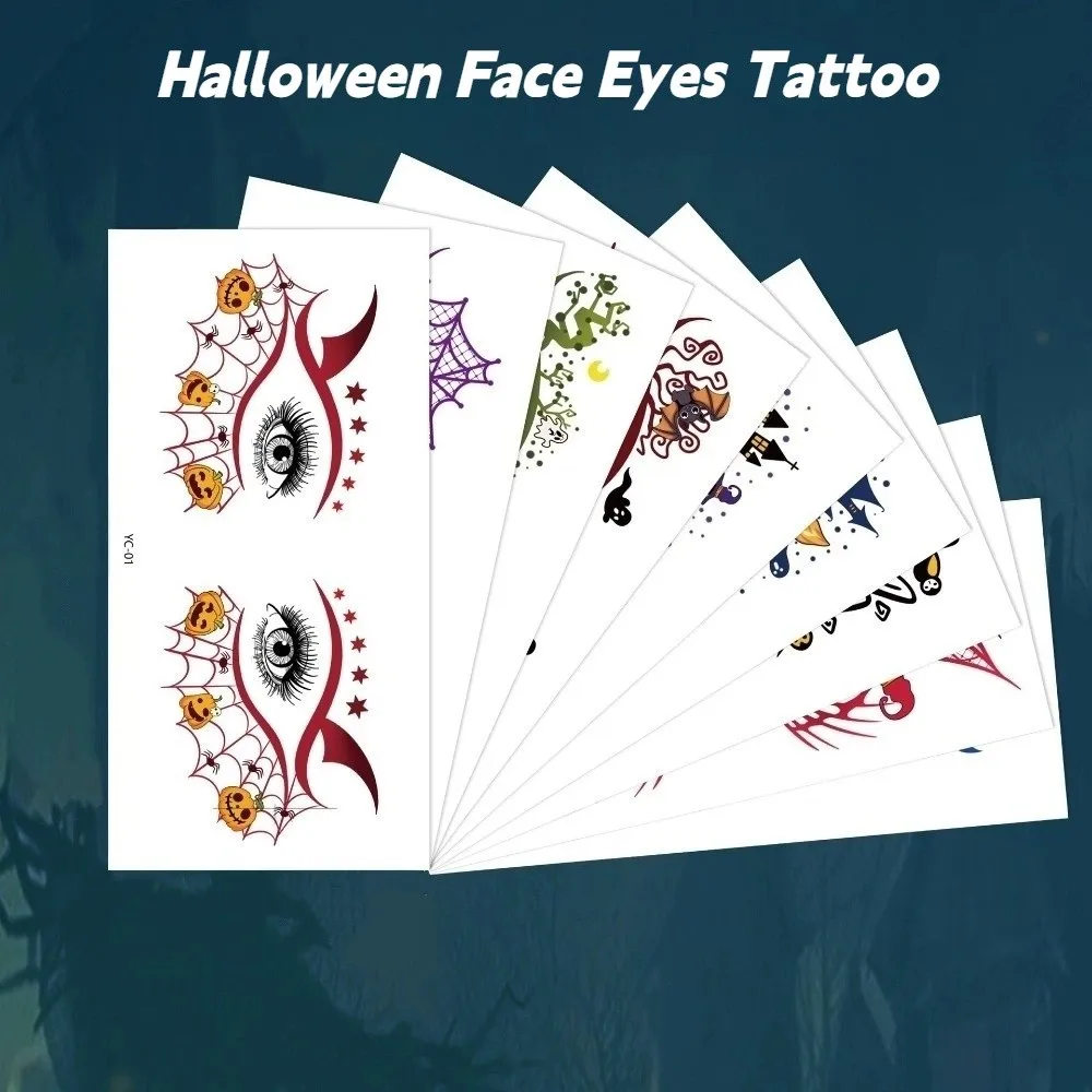 Pumpkin Ghost Skull Halloween Face Tattoo Cartoon Waterproof Cheek Eyes Temporary Stickers Transparent Disposable