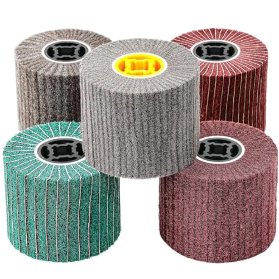 

5 Pcs Surface Conditioning Drum Tool Non Woven Wire Drawing Flap Wheel 120x100mm 240-600 Grit Set Stainless Steel Satin Finishi