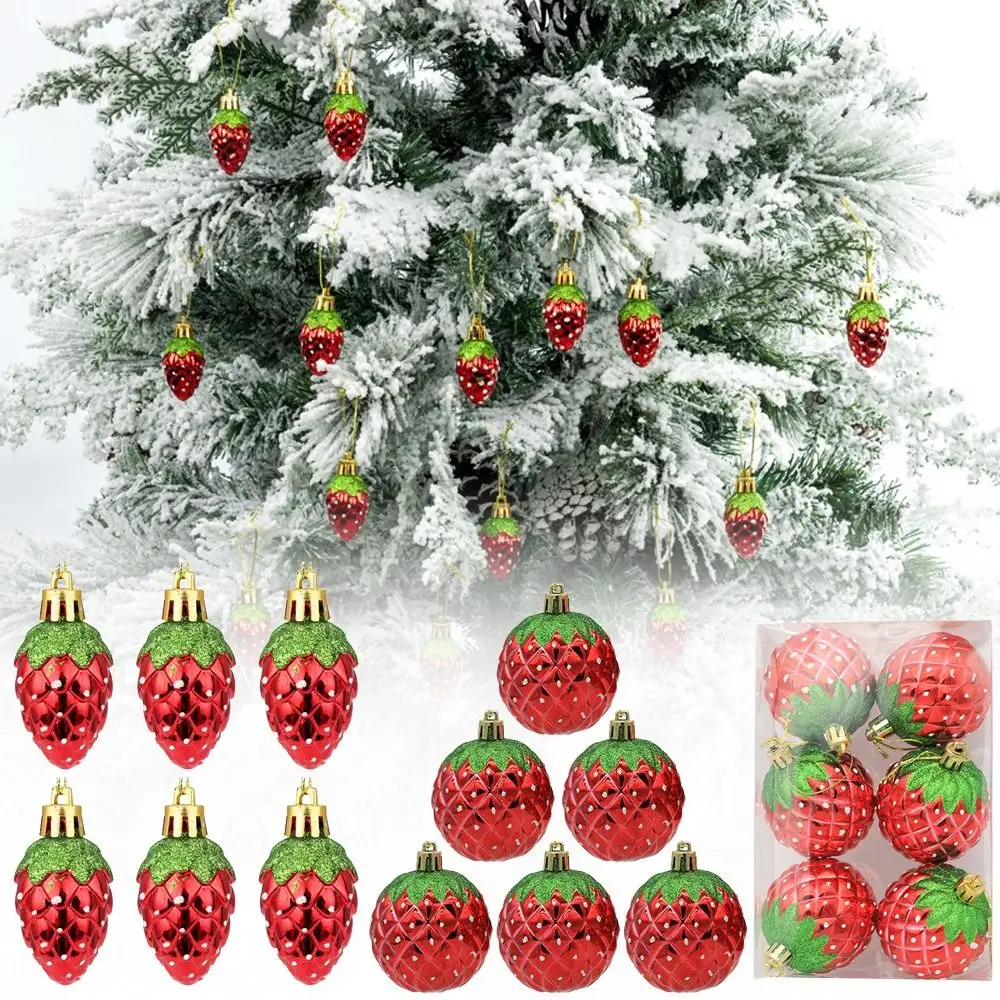 6PCS Red Christmas Hanging Decoration Electroplated Stawberry Xmas Ornament Ball Party Supplies Shopwindow Xmas Baubles