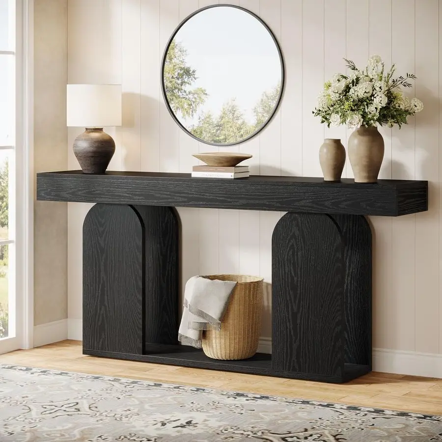 

70.9Inch Extra Long Sofa Table, Farmhouse Console Tables with Wood Frame and Storage Shelf, 2Tier Wood Table Behind Couch for L