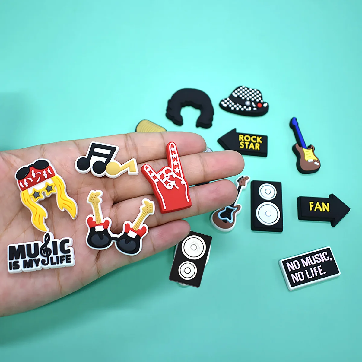16pcs set Hot Trend Gothic Rock Music PVC Shoe Charms easy install removable DIY Decor For Clogs Cool Punk Street Accessories view 2