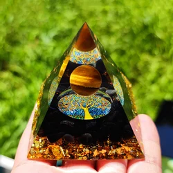 Tree Of Life Orgone Pyramid Natural Crystal Quartz Energy Healing Chakra Orgonite Pyramid Reiki Home Office Room Decor Gift