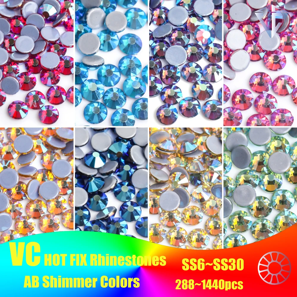 SS16 SS20 Glitter стразы Crystal Hotfix Rhinestones 1440pcs/pack Crystal AB Hot Fix Rhinestone for Apparel Wedding Dress E7021