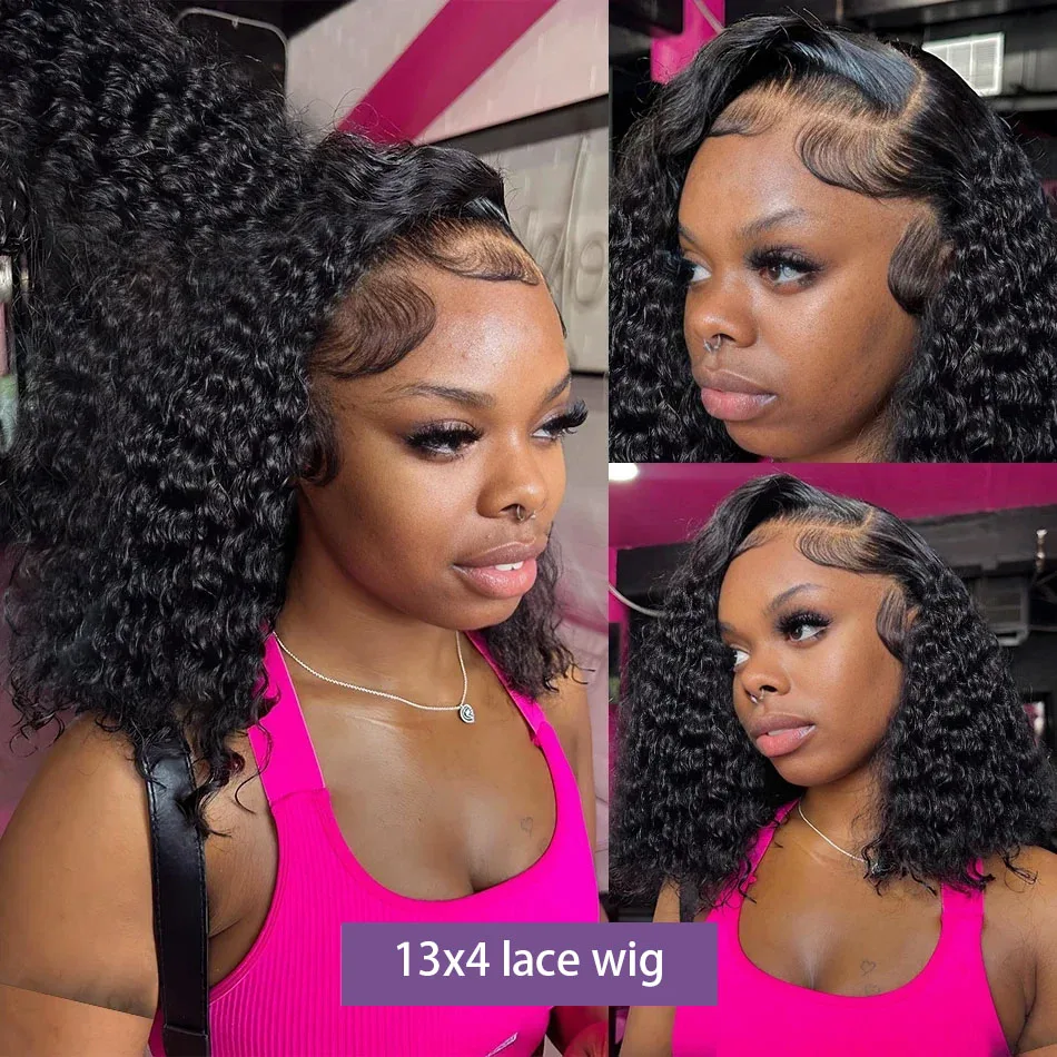 200% Density Deep Wave Bob Wig Human Hair for Women 13x4 Transparent Lace Frontal Wig High Density 4x4 Front Jerry Curls Wigs