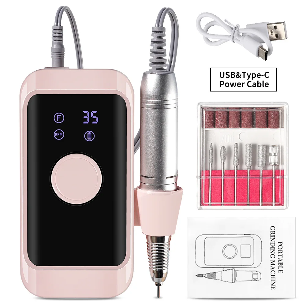 Máquina pulidora de uñas profesional, lima de uñas eléctrica portátil, recargable, Kit de máquina de manicura para suministros de uñas, 35000RPM