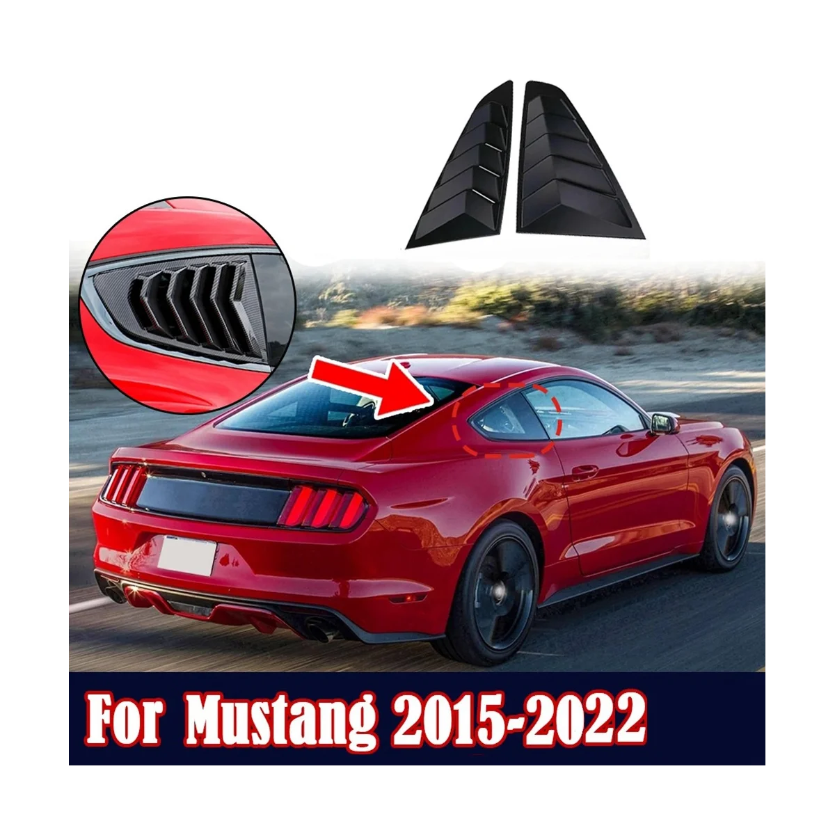 1 Pair Car Rear Window Louver Shutter Trim Cover for Ford Mustang 2015-2023 Side Louver Air Vent Scoops Spoiler Shade