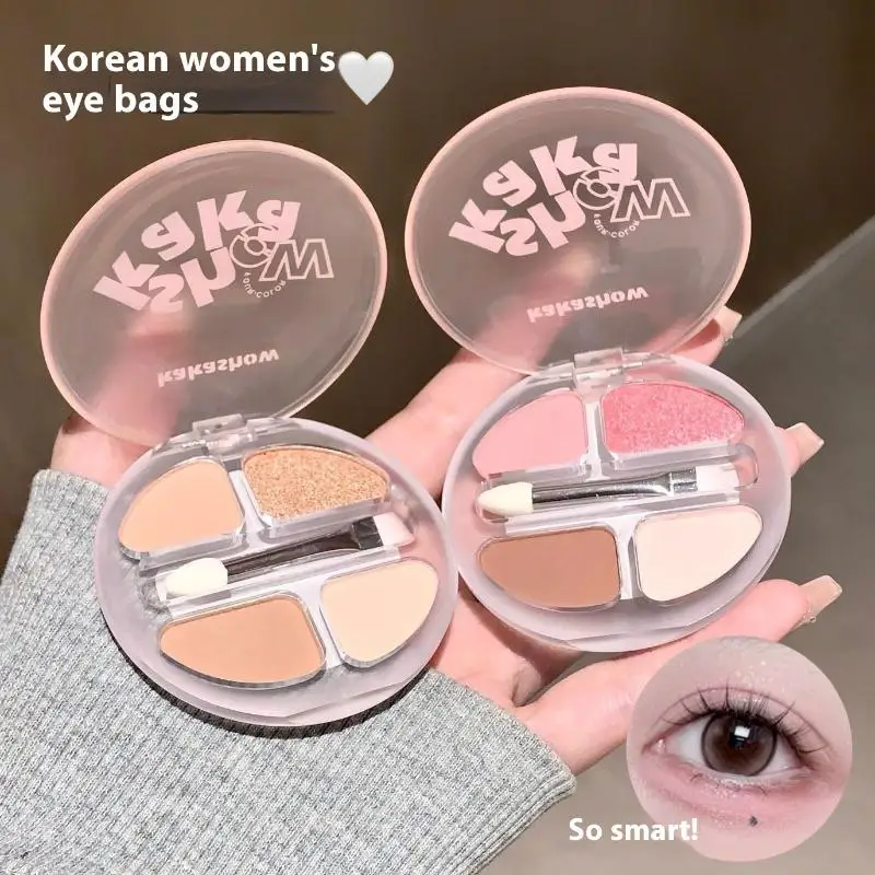 Paleta de sombra de ojos de 4 colores, colorete, delineador de ojos, sombra de ojos, gusano de seda, resaltado, ilumina el contorno, maquillaje Natural de larga duración