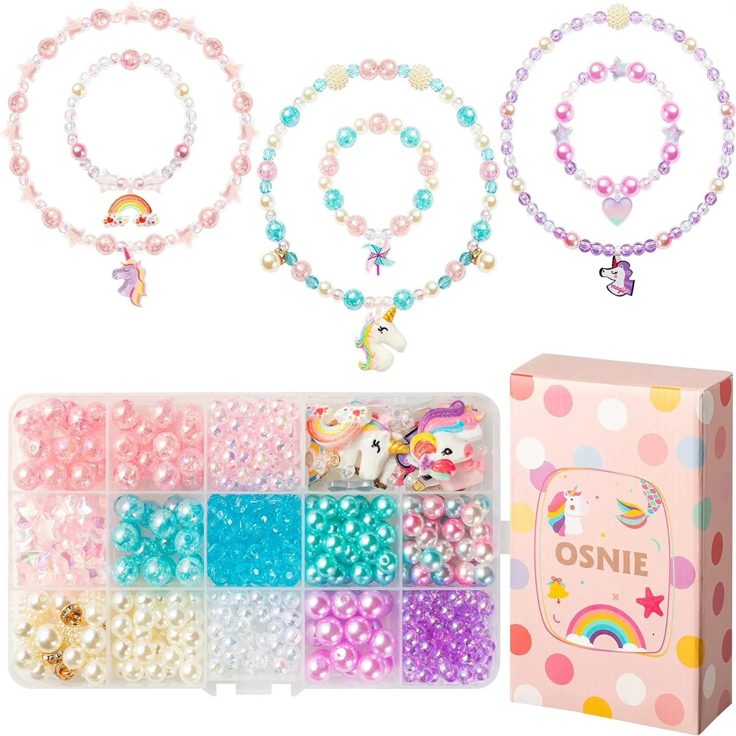 

Набор для творчества: 1 упаковка, украшения в виде единорога и радуги, сердечки, бантики, конфеты, короны, ключики для браслетов, колец, ожерелий, креативный подарочный набор