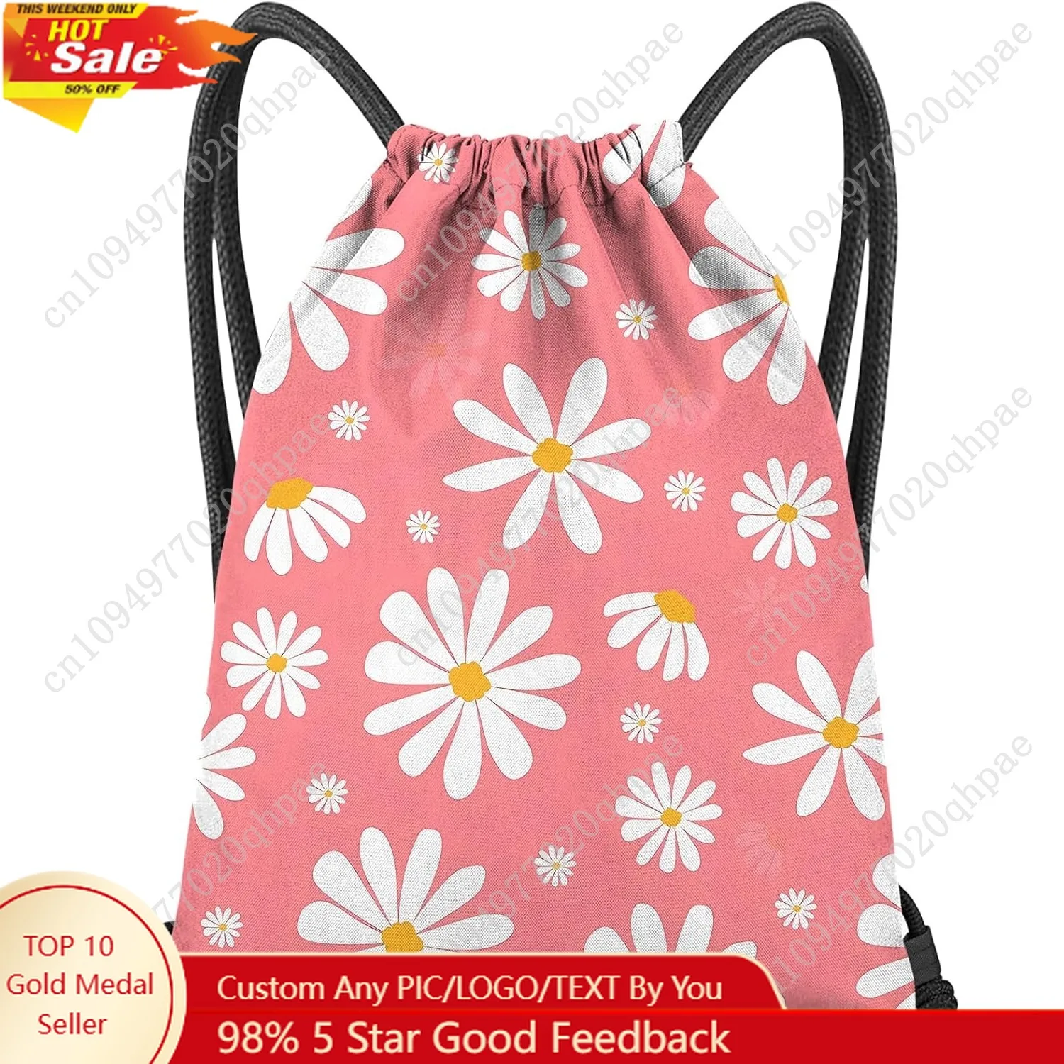 

Drawstring Backpack for String Bag Waterproof Cute Sports Beach Swimming Travel (13"×17")-Daisy