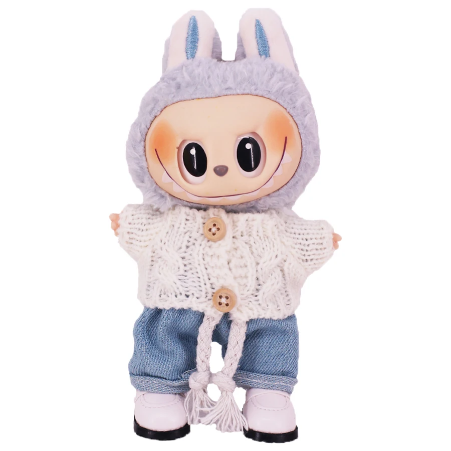 Puppe Pullover Hosen Schuhe Set für Labubu Kleidung 17cm Puppenzubehör, Spielzeug für Mädchen, Weihnachtsfest Geburtstagsgeschenk