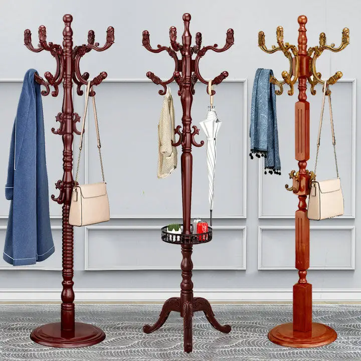 European coat rack Bedroom floor hanger Wooden Internet celebrity simple clothes hanger clothes rack Solid wood living room hang