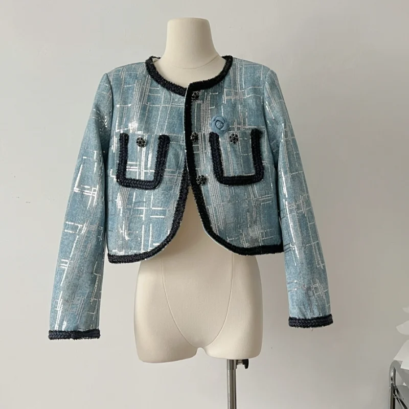 2023 New Small Fragrance Luxury paillettes Denim Coat moda donna Casual Vintage Chic giacca da donna di alta qualità primavera autunno 1786