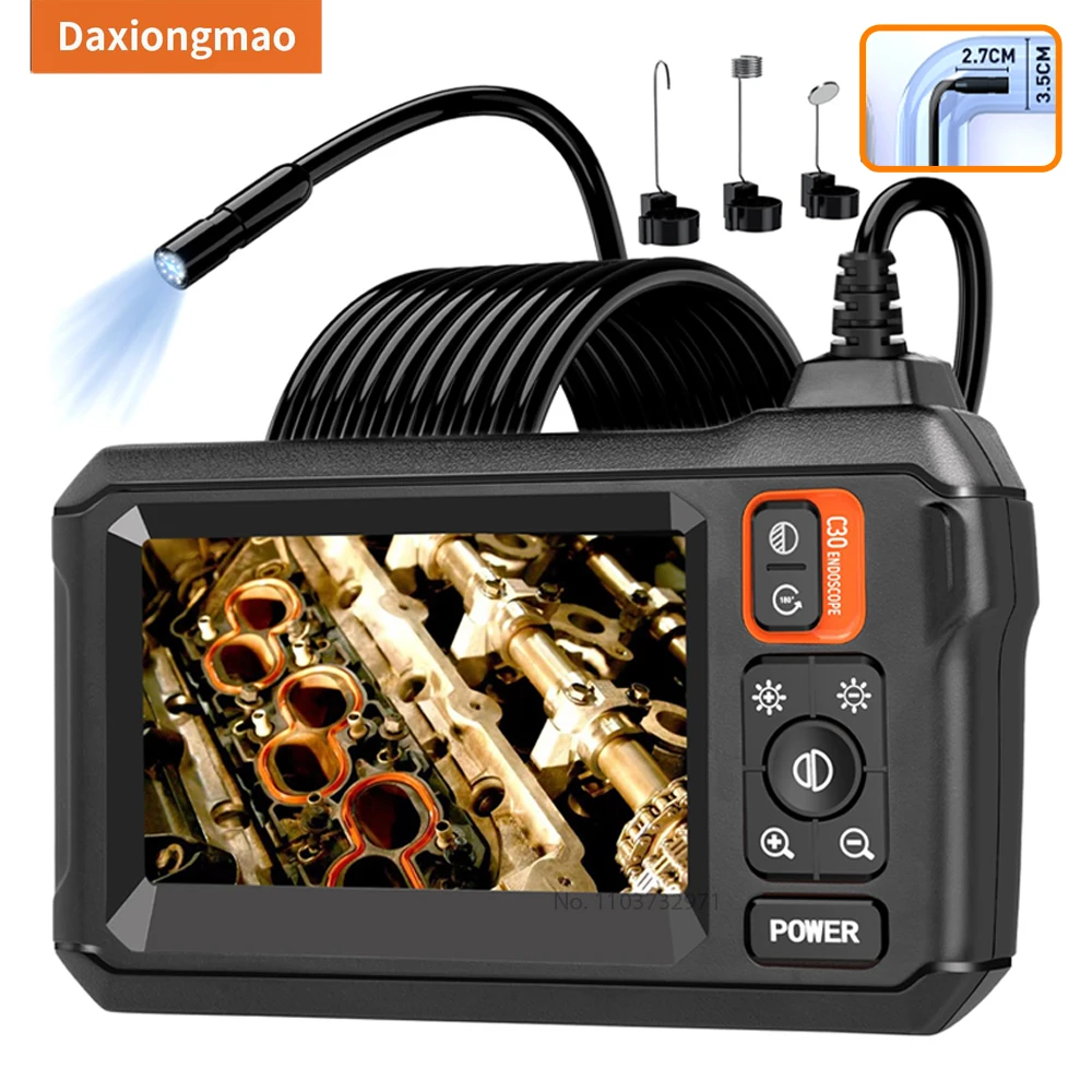 Daxiongmao Industrial Endoscope 4.3inch IPS Screen Inspection Camera 8mm Lens Borescope HD1080P with 8 Adjustable LED Lights