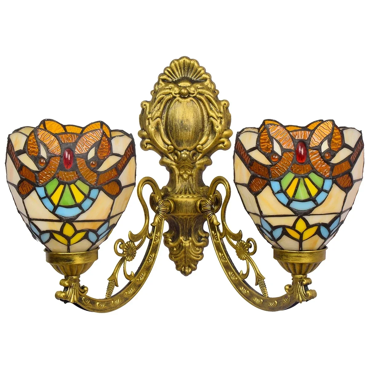 Tiffany Wall Lamp Baroque Wall Sconce Lamp with 6-Inch Vintage Stained Glass Shade for Bedroom Living Room Hallway Balcony