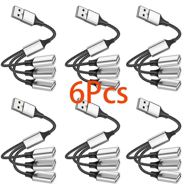 

6Pcs USB Type C Hub Extensions 3 in1 USB Cable Splitter OTG Transfer Adapter Portable Converter For PC Laptop