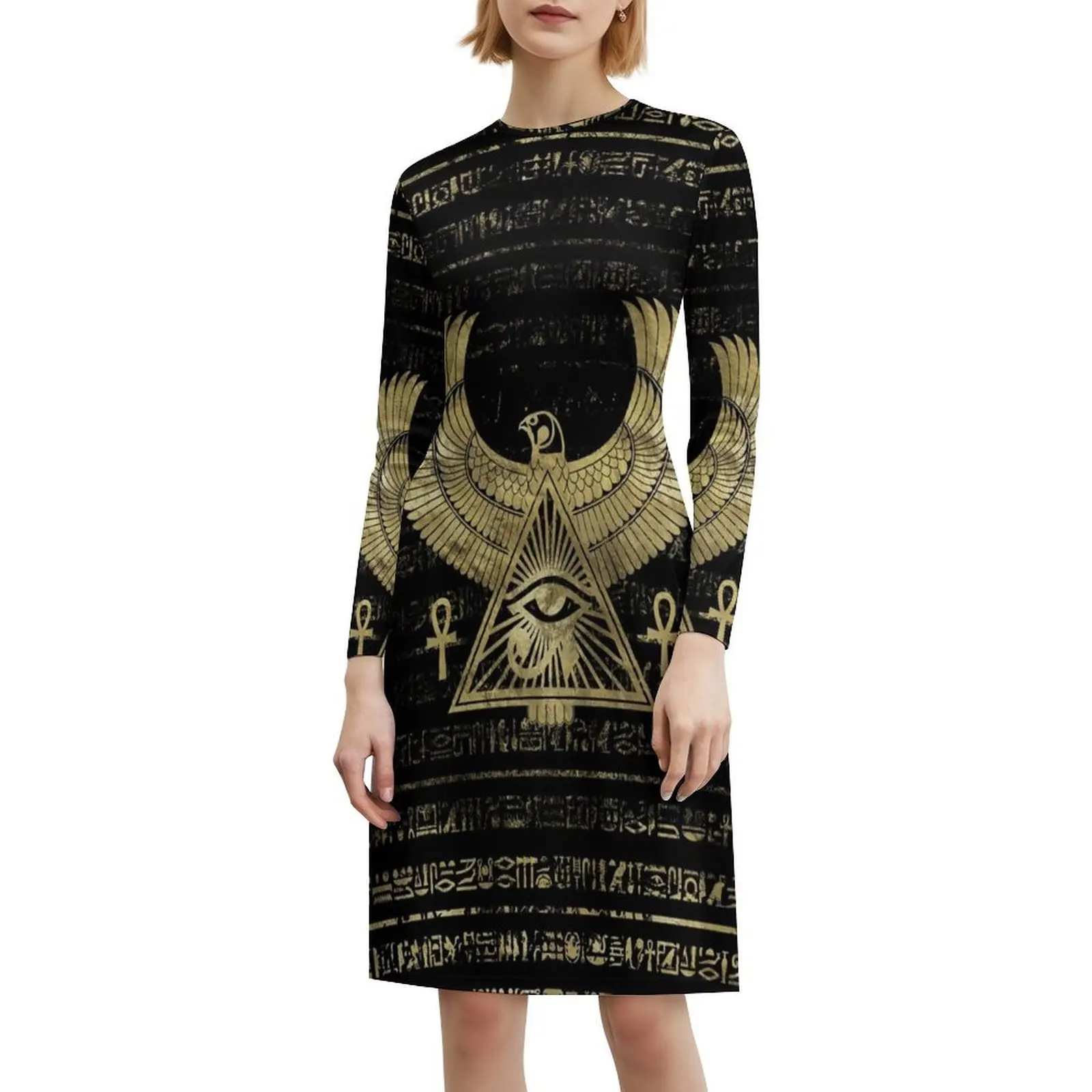 Египетское глаз Гора-Wadjet золотое и черное богемное платье без рукавов для женщин с принтом пляжные вечерние платья Horus Eye Of Horus