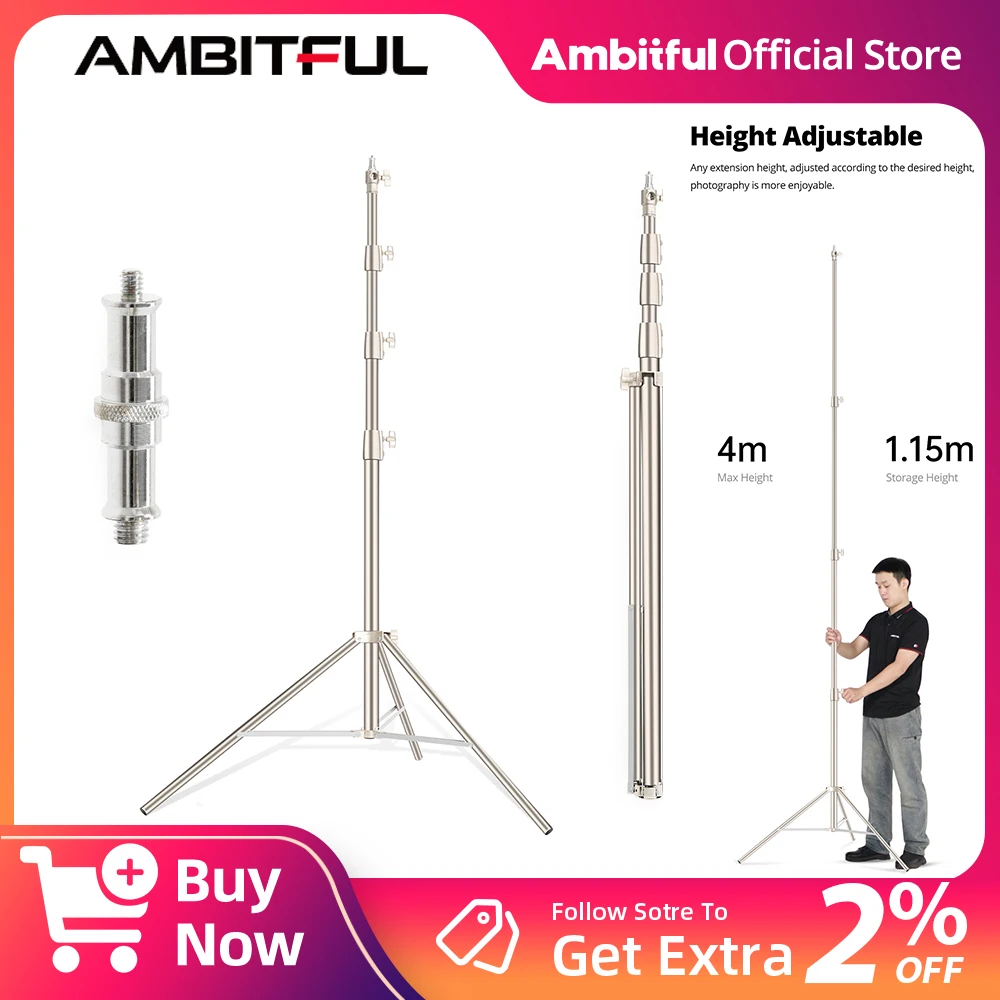 

AMBITFUL AS 400 cm Quick Release Adjustable Stainless Steel Light Stand Heavy Duty Tripod Softbox Photography Prop Lamp Tripode