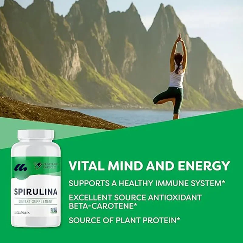 Natural Spirulina Capsules - Super Green Supplement - Non GMO, soy, gluten free, kosher, vegetarian