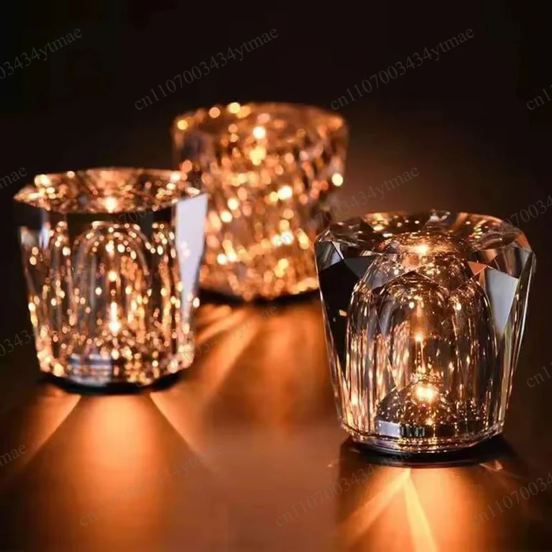Diamond Crystal Night Light Rechargeable Romantic Atmosphere Table Lamp for Restaurant Bar Bedroom Bedside Home Decor Gift