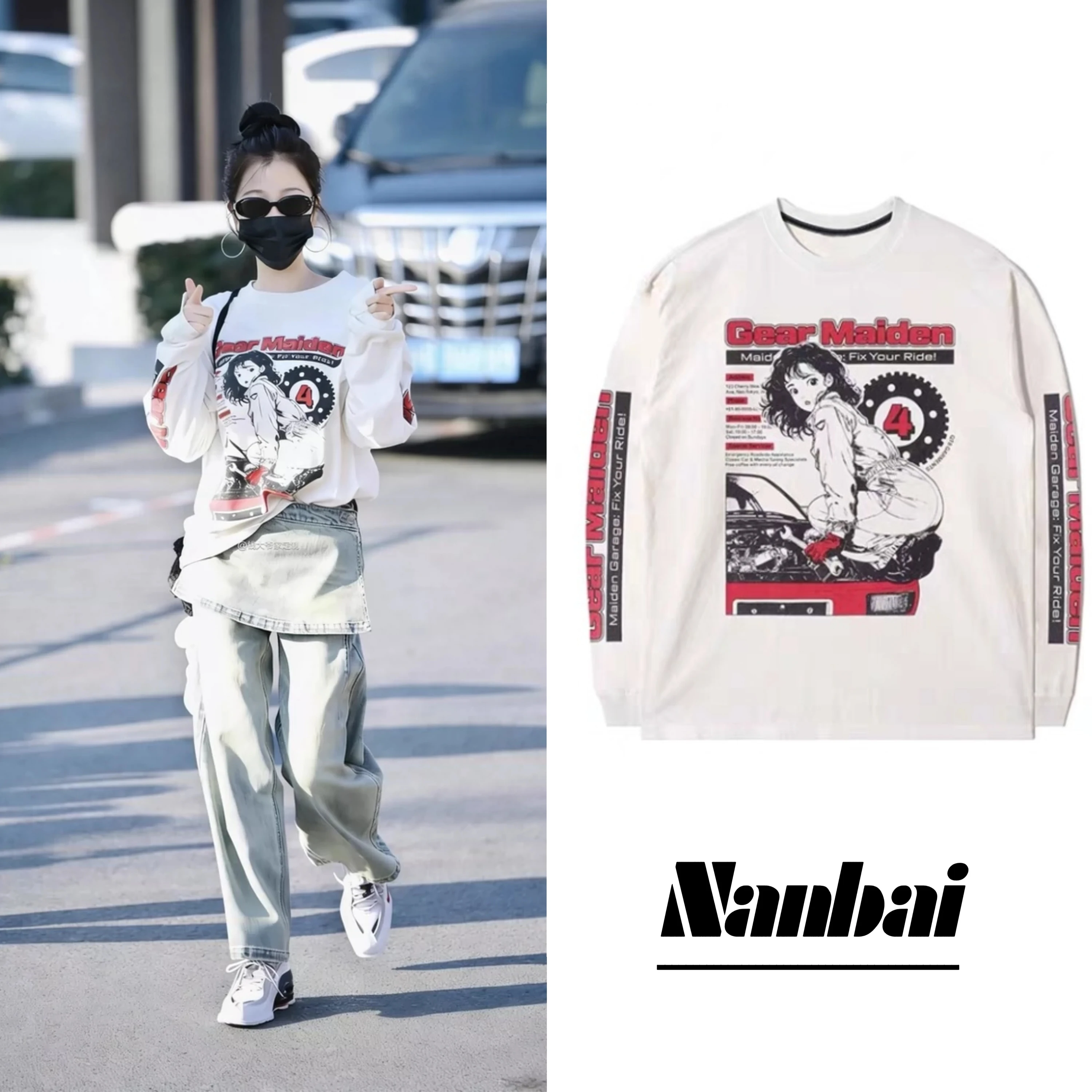 

Xu Shuxin White Cartoon Anime Print Loose Casual Sweatshirt Spring New Arrival Women's Fashion Comfortable Cotton T-Shirt